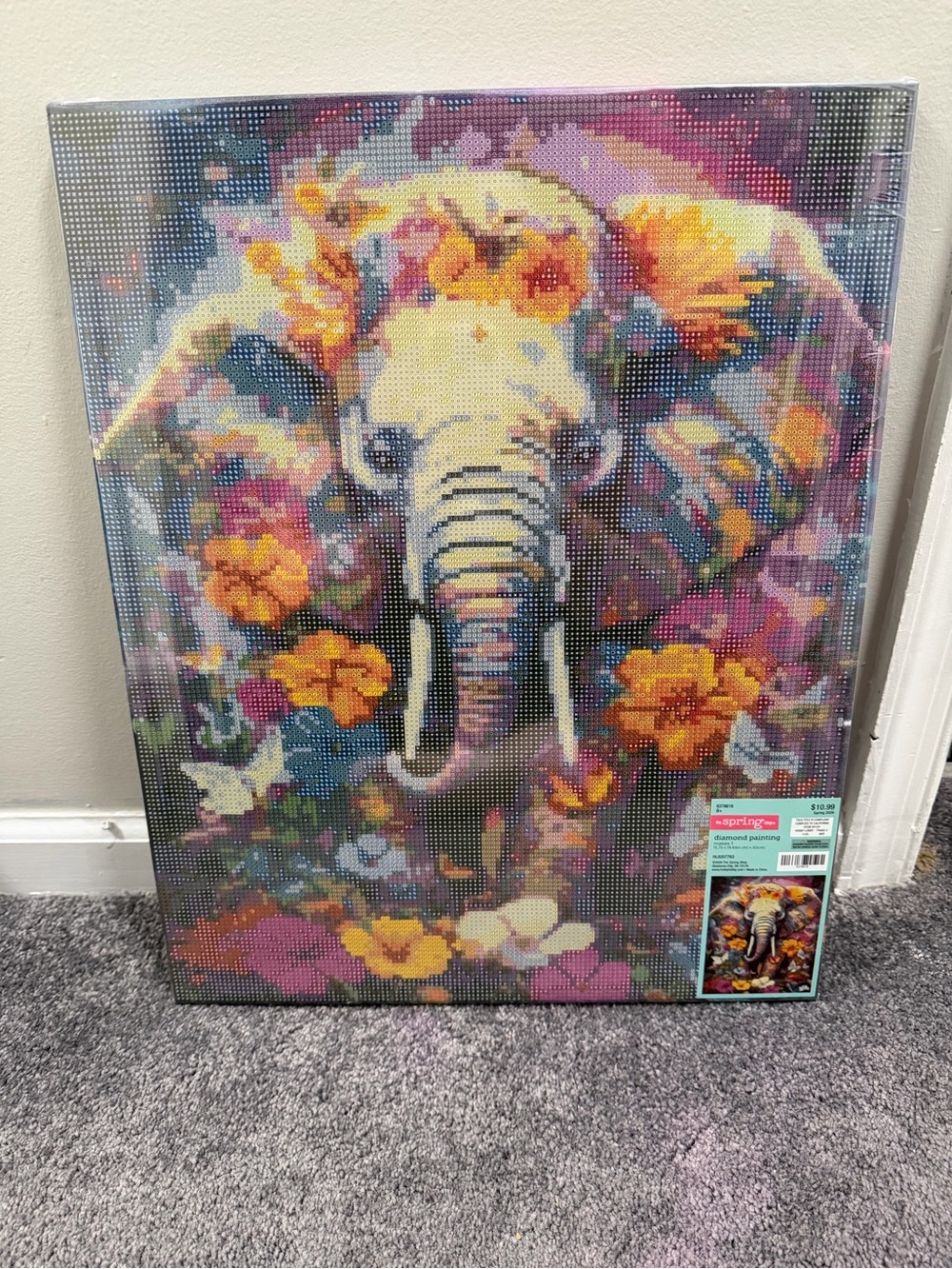 Multicolor Floral Elephant Diamond Art Canvas.